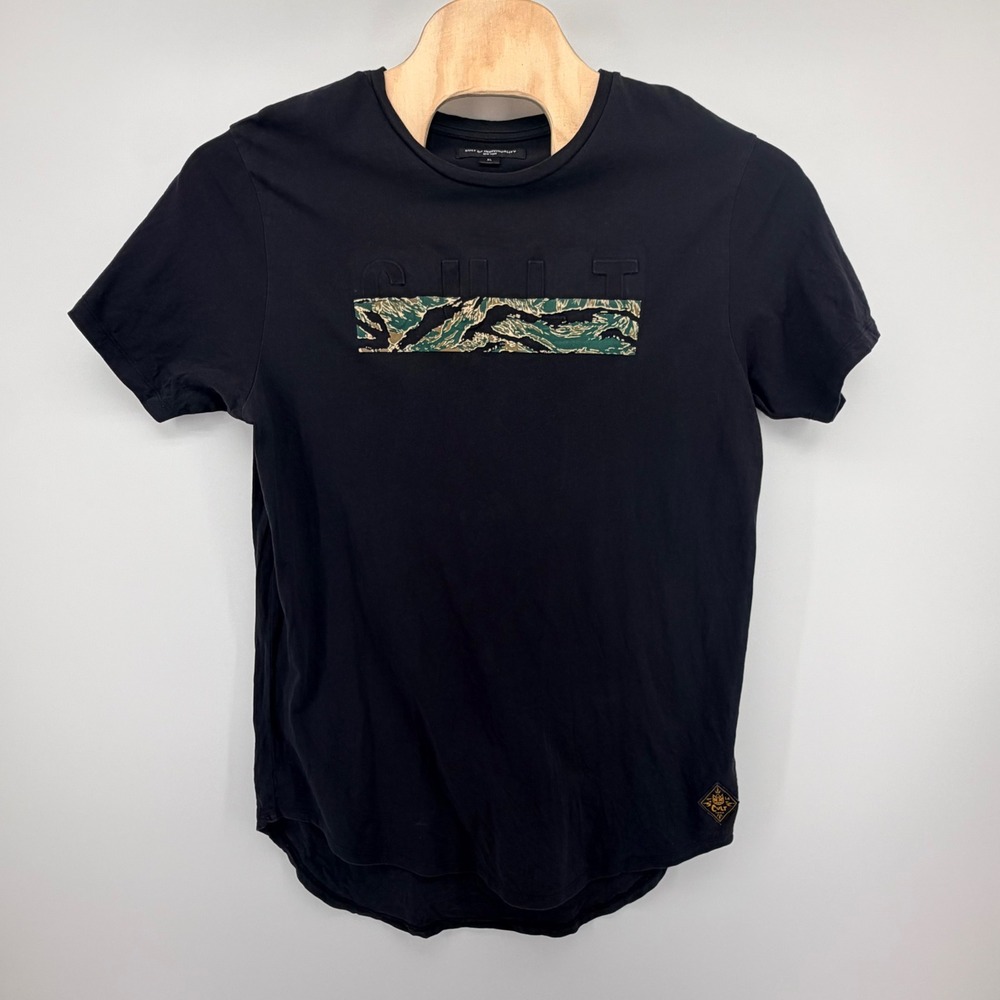 Cult of Individuality T-Shirt Mens XL Black Camo Logo Curved Hem Streetwear Tee